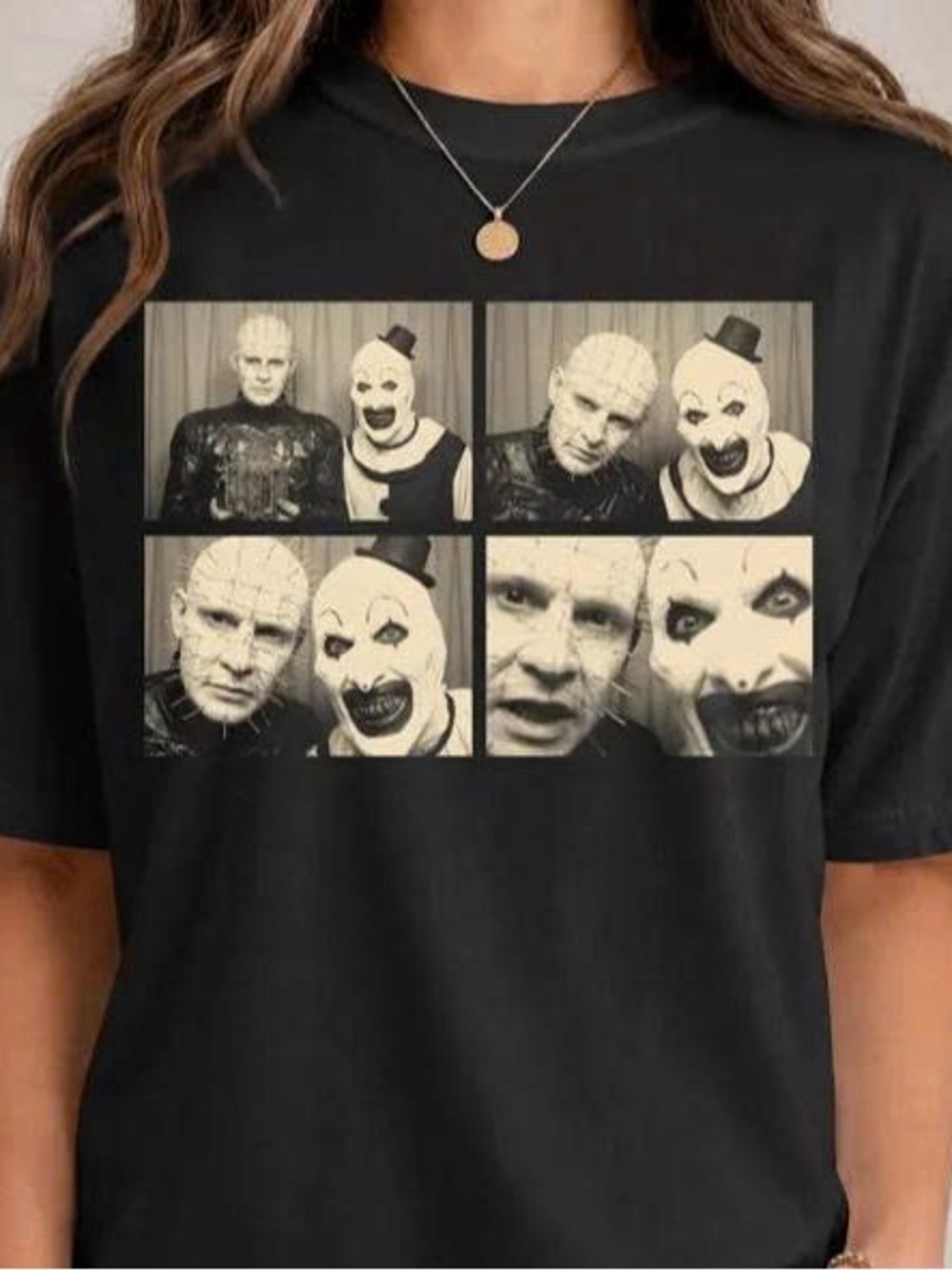 Black Graphic Horror Photo Panel Tee - Men